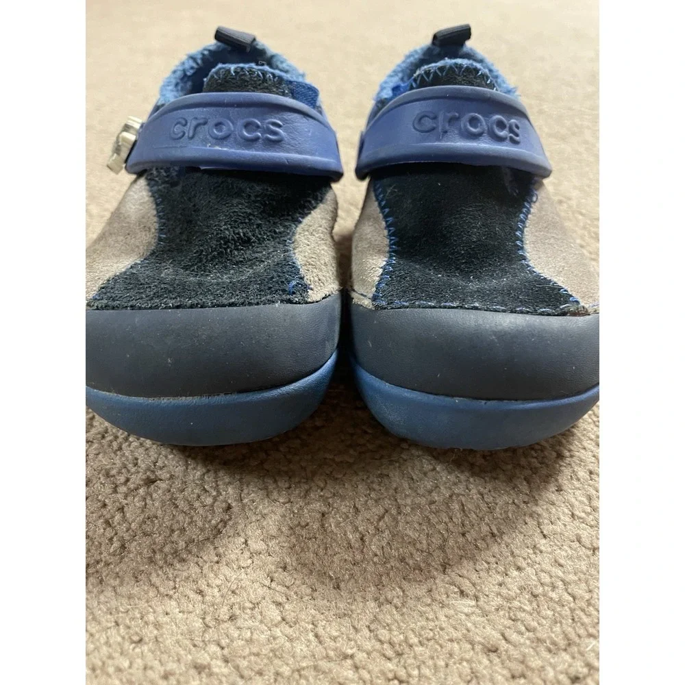 Crocs Suede Dawson Childrens‎ Clog Suede Faux Fur Lining Size 8 Blue Slip On
